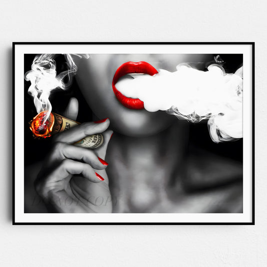 Woman Smoking Hundred Dollar Bills