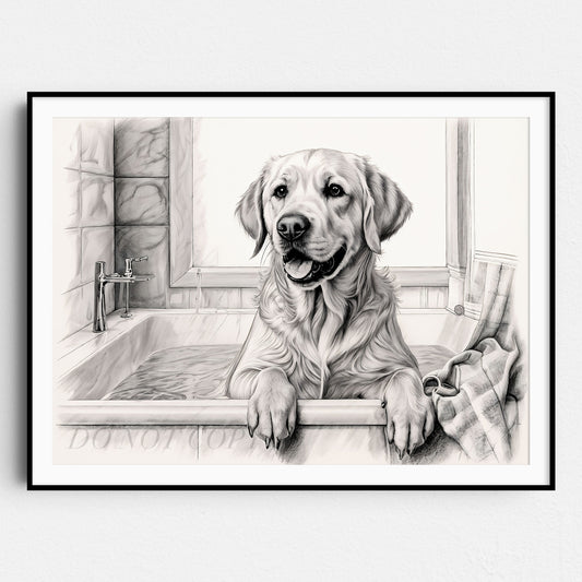 Yellow Labrador Retriever In the Bathtub