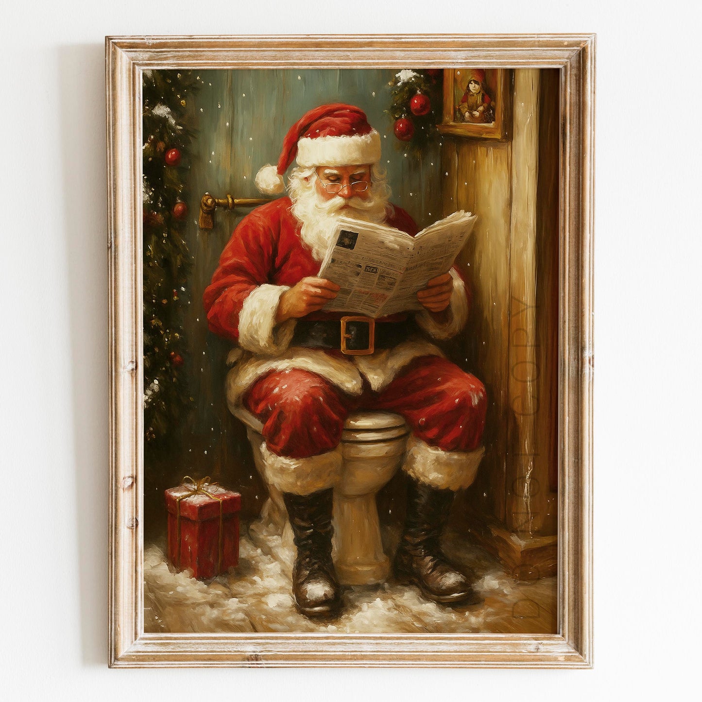 Santa Reading The Newspaper On The Toilet