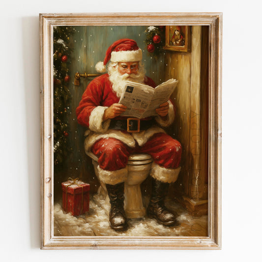 Santa Reading The Newspaper On The Toilet