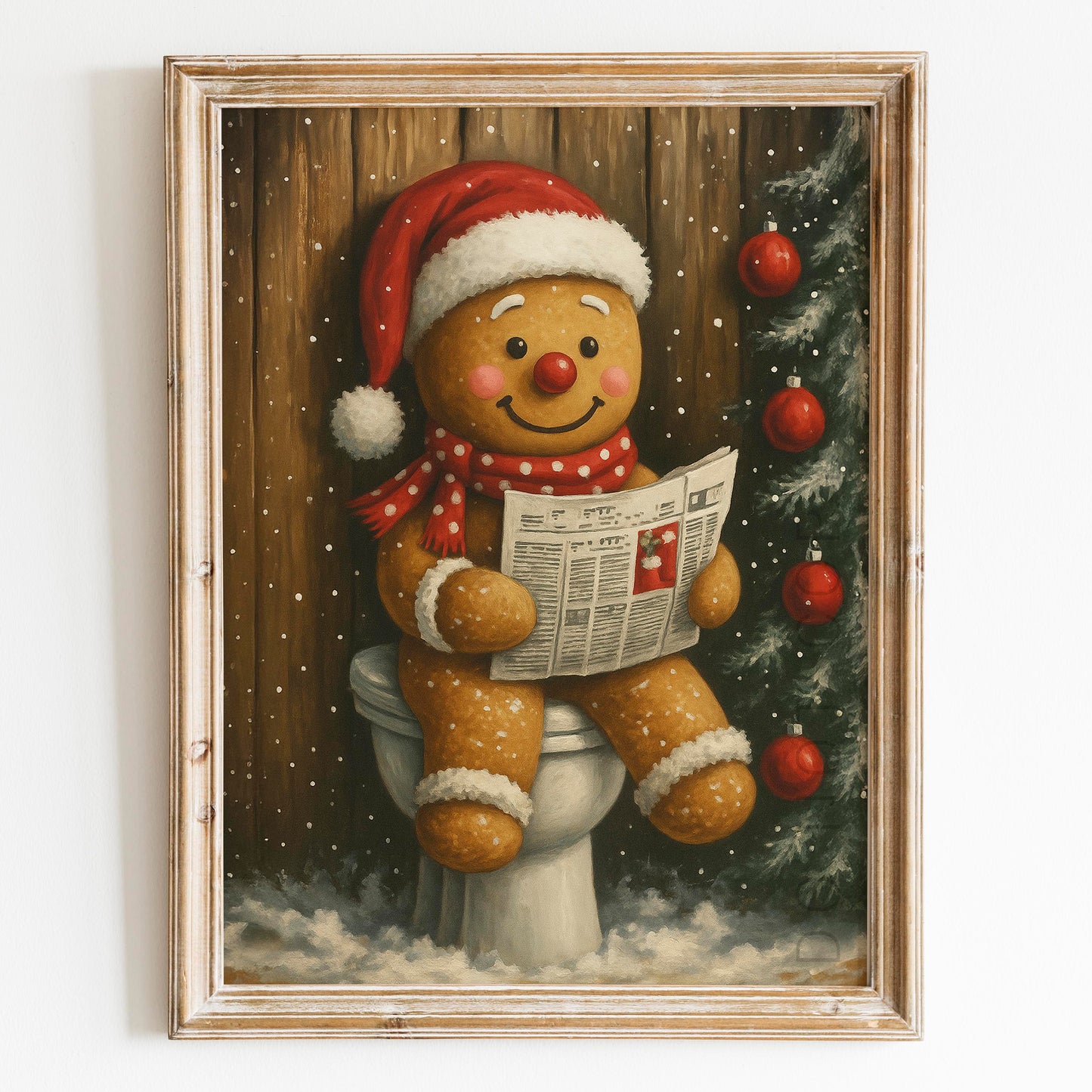 Christmas Gingerbread Man Reading The Newspaper On The Toilet