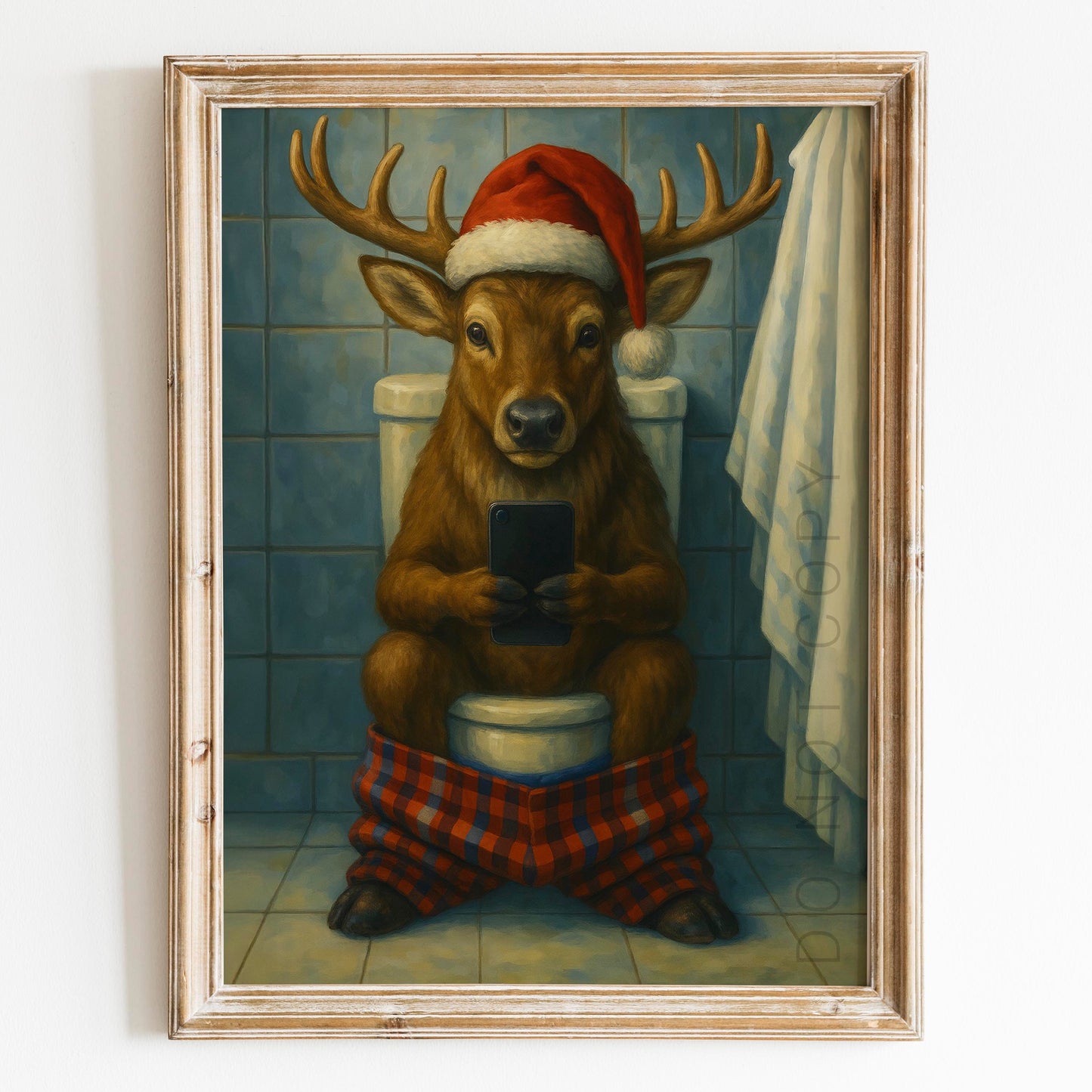 Reindeer On The Phone On The Toilet