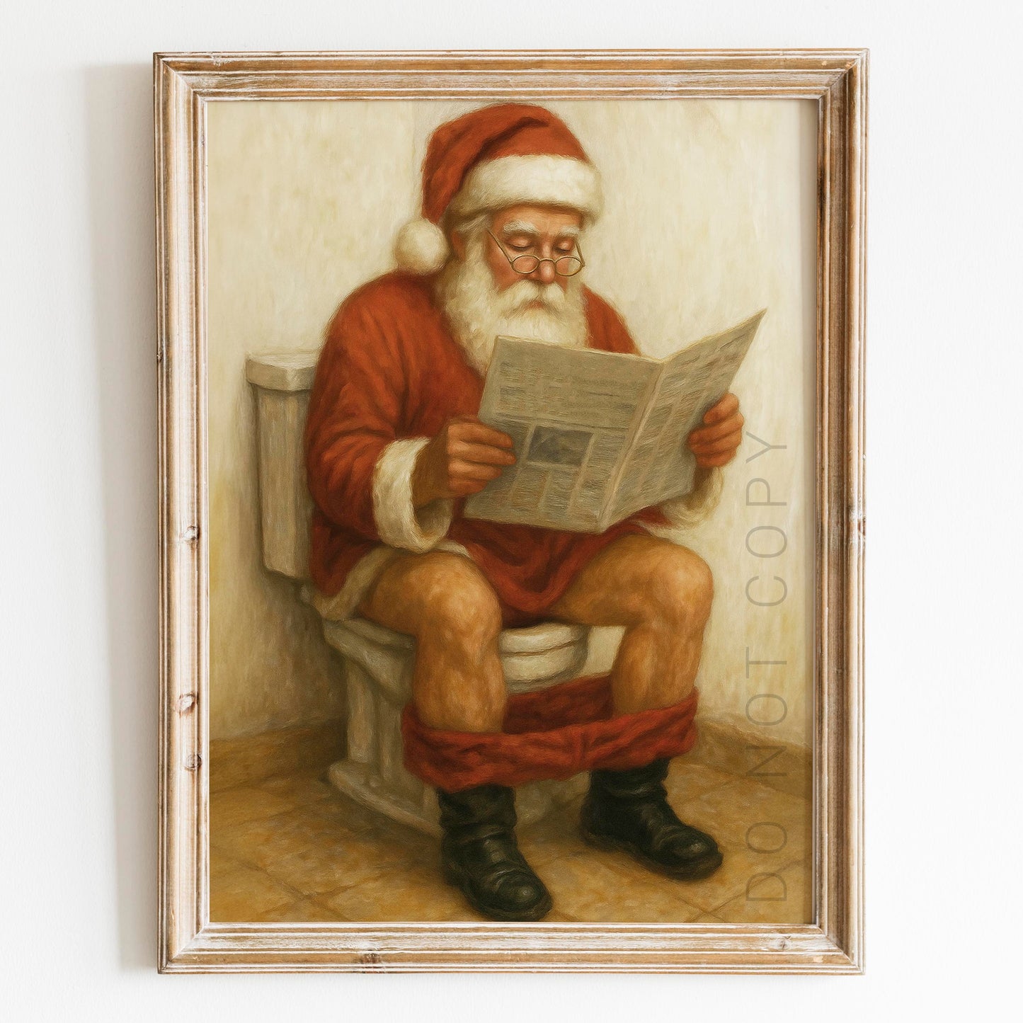 Santa Claus Reading The Newspaper On The Toilet