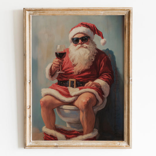 Santa Claus Smoking & Drinking Wine On The Toilet