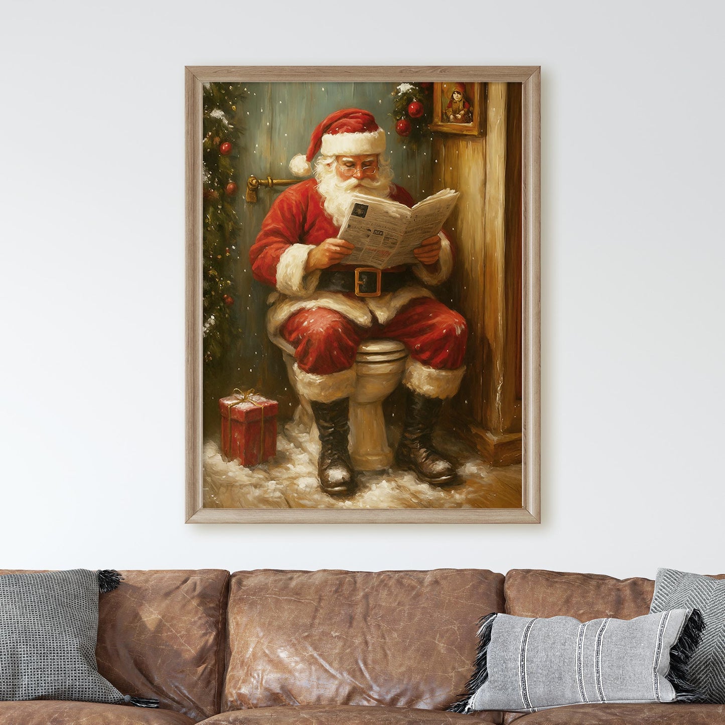 Santa Reading The Newspaper On The Toilet