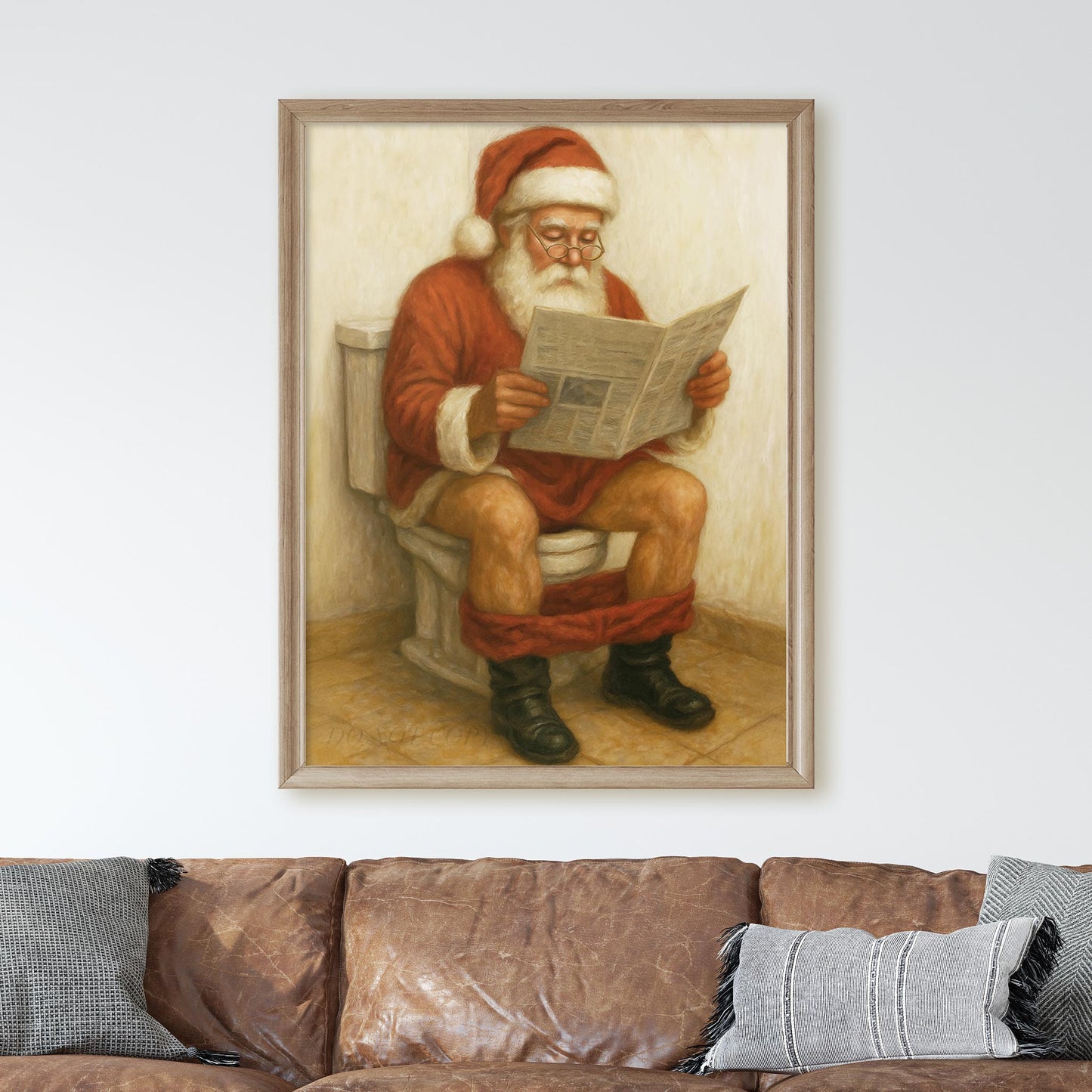 Santa Claus Reading The Newspaper On The Toilet