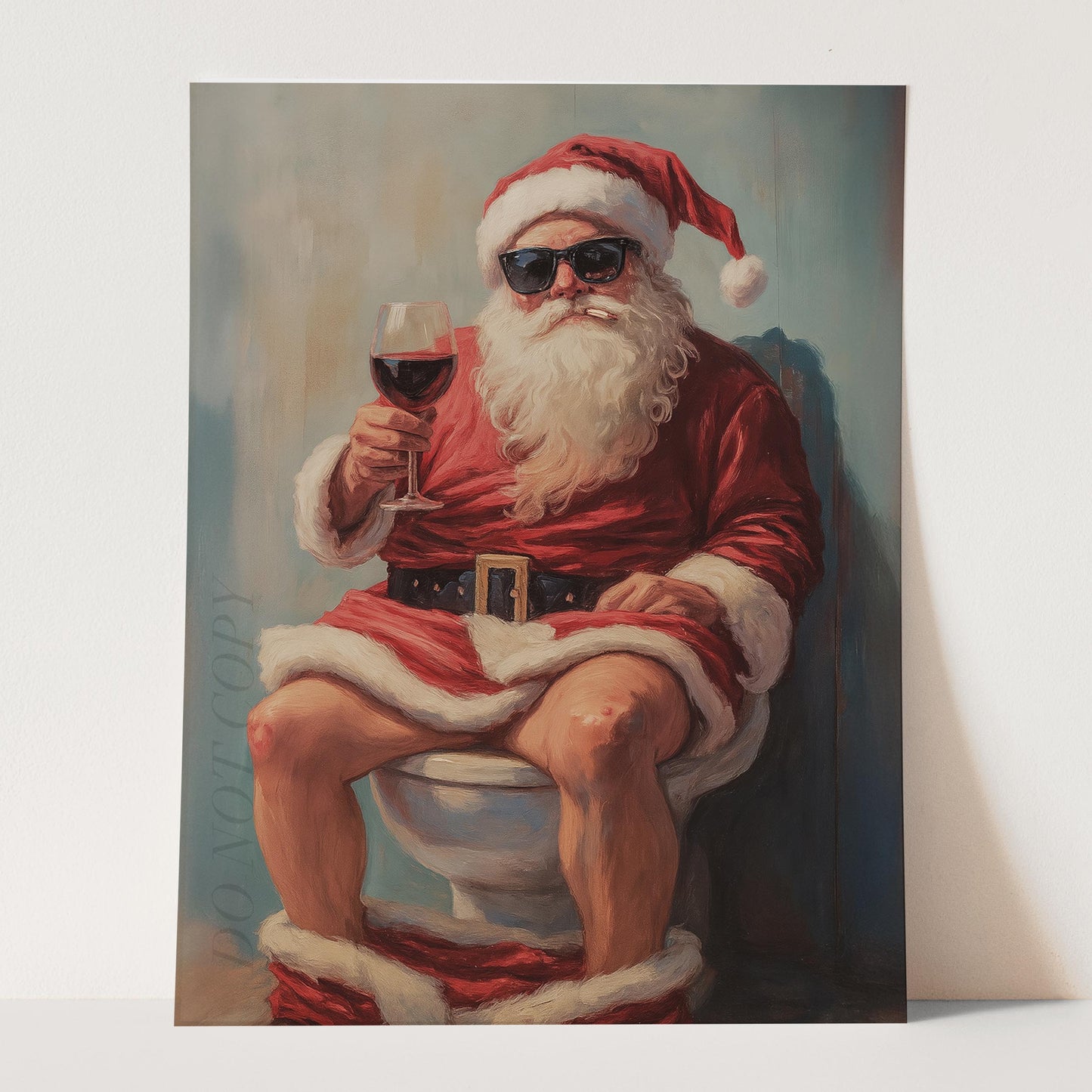 Santa Claus Smoking & Drinking Wine On The Toilet