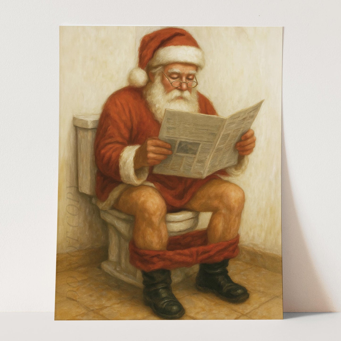 Santa Claus Reading The Newspaper On The Toilet