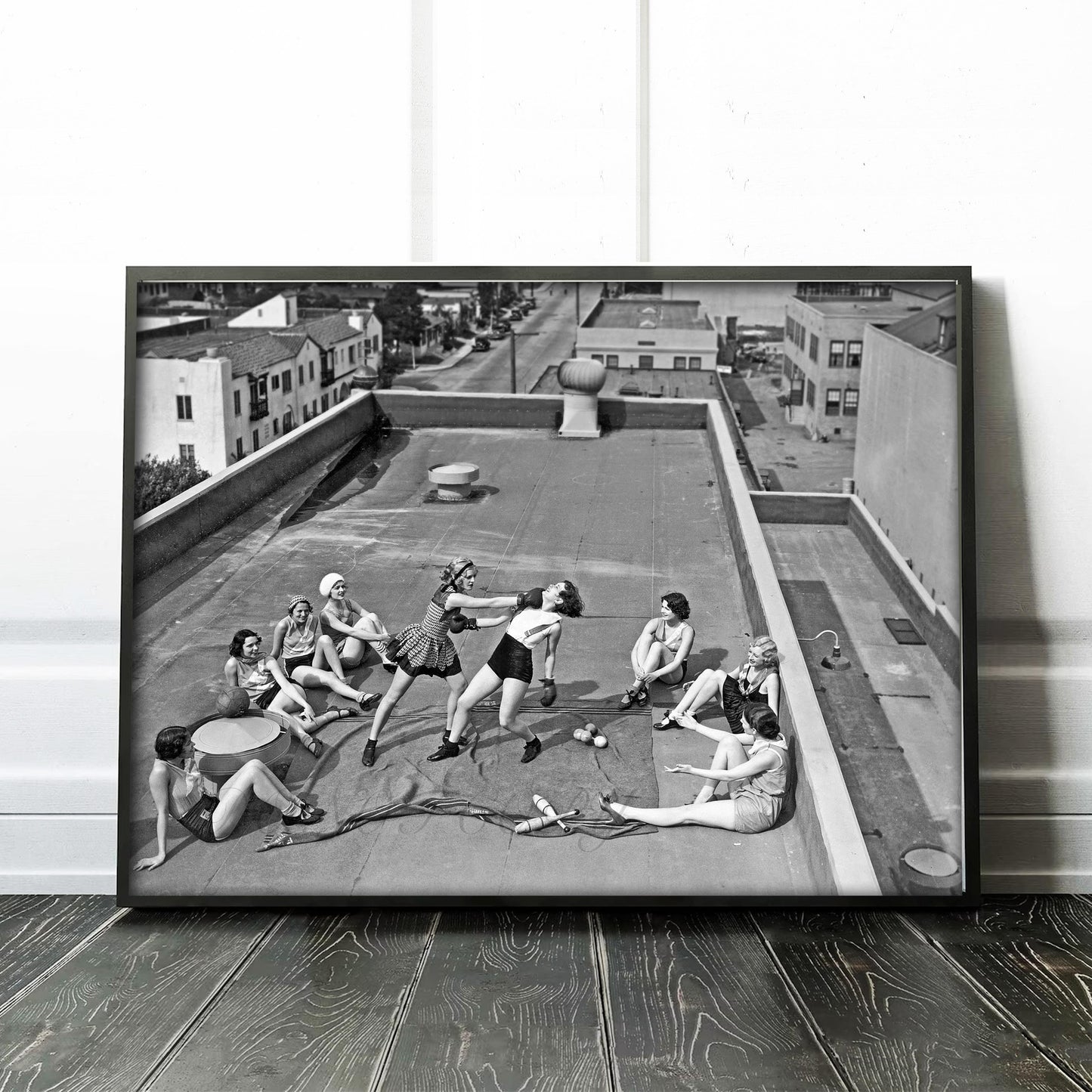 Women Boxing on a Roof