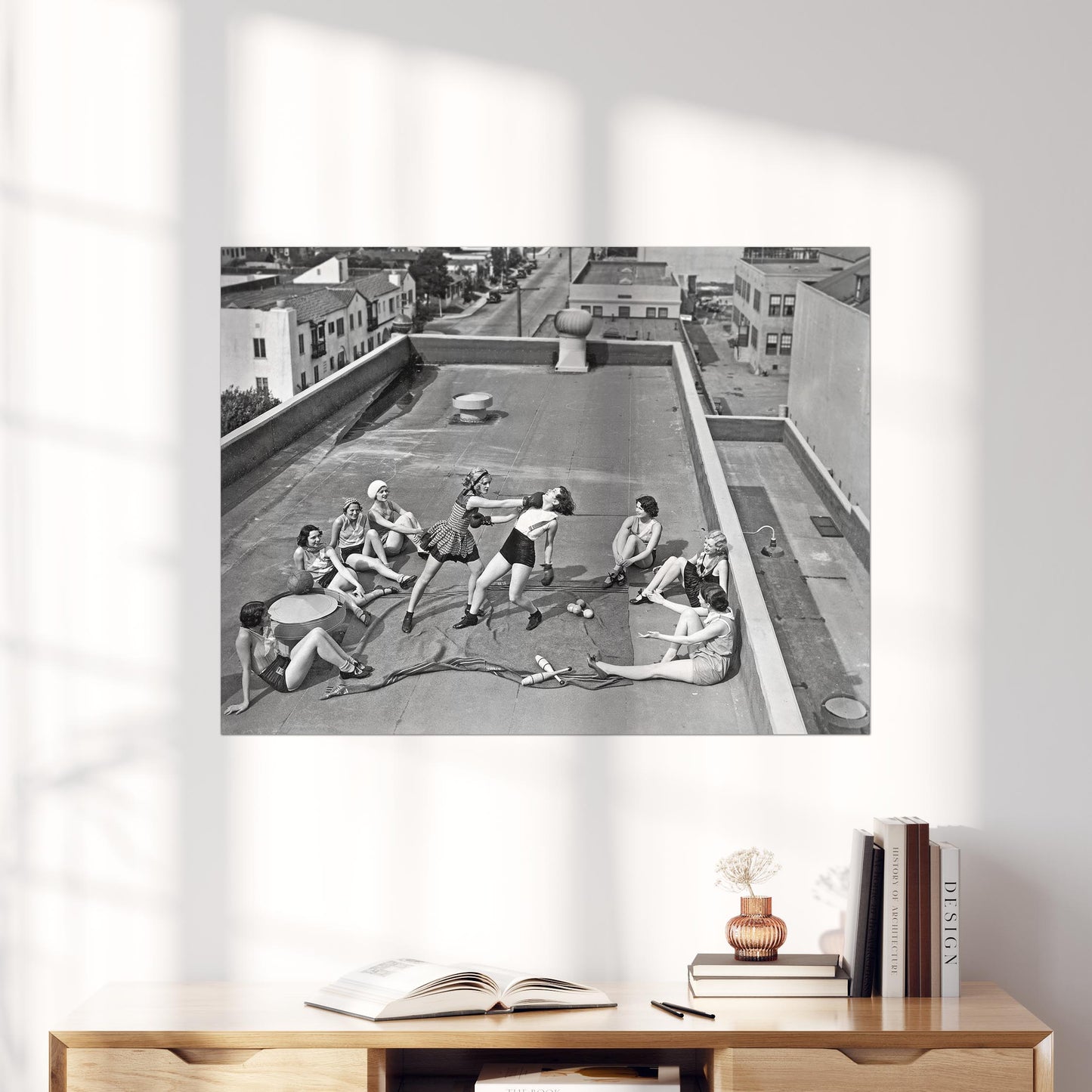 Women Boxing on a Roof