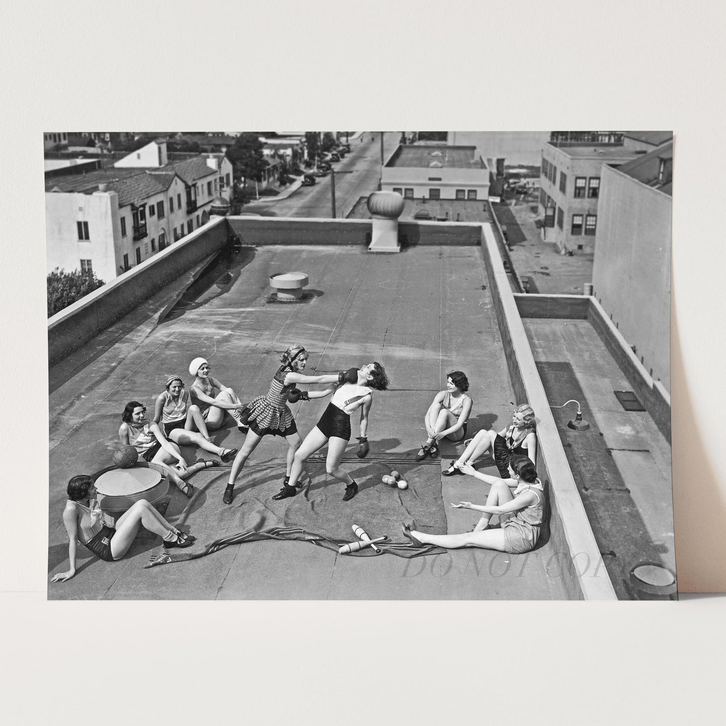 Women Boxing on a Roof