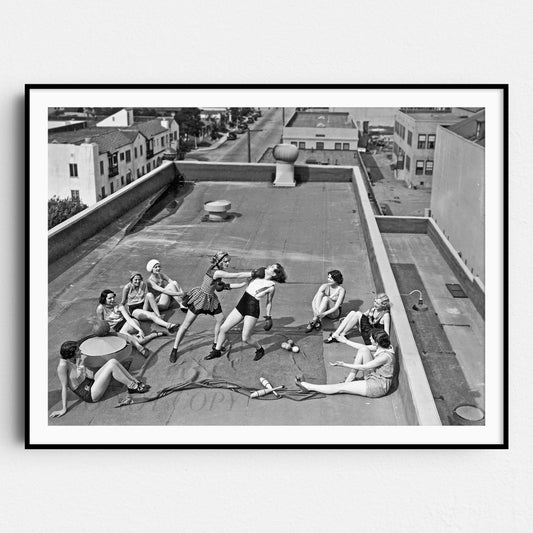 Women Boxing on a Roof