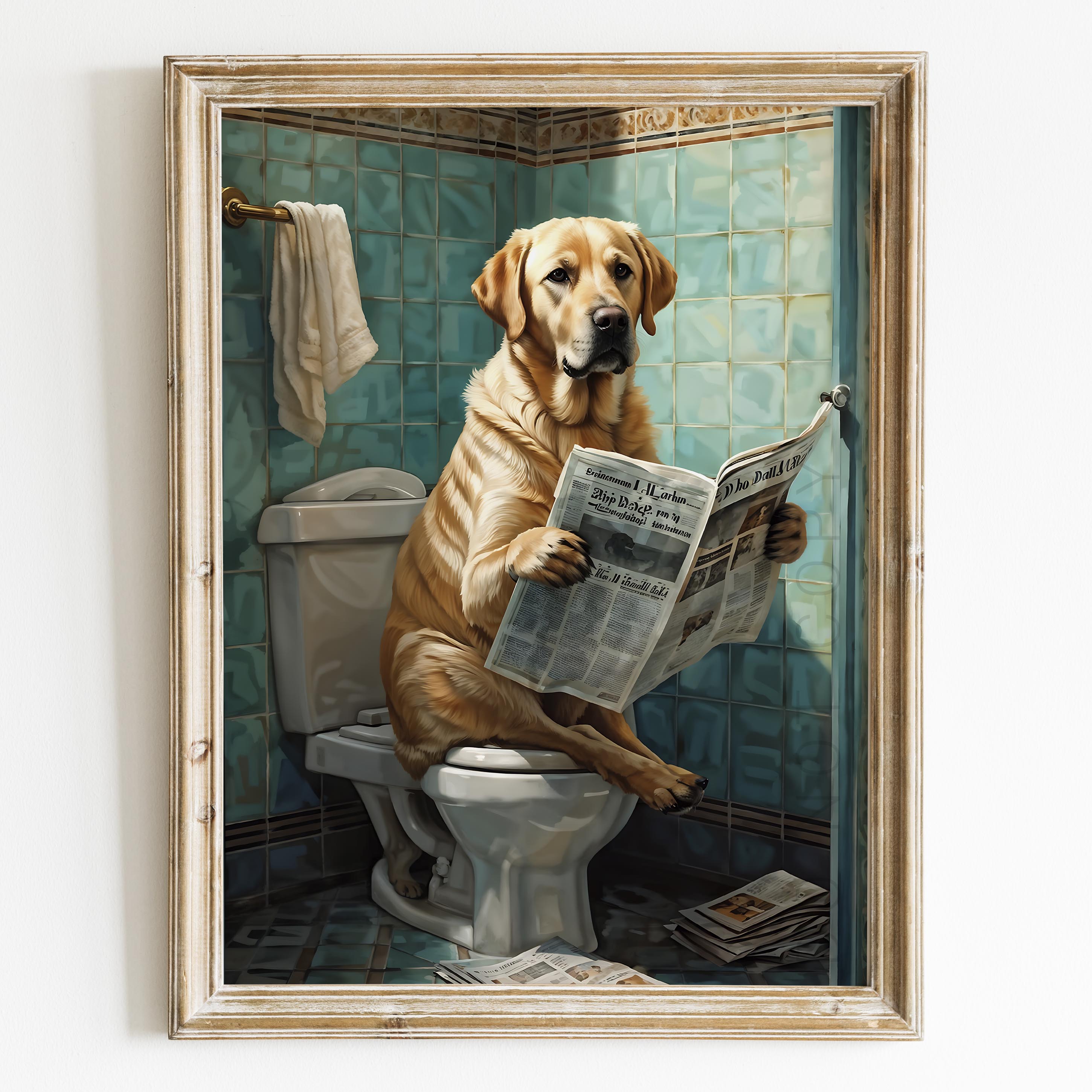 Yellow Labrador Retriever Reading Newspaper Wall Art Poster Prints ...