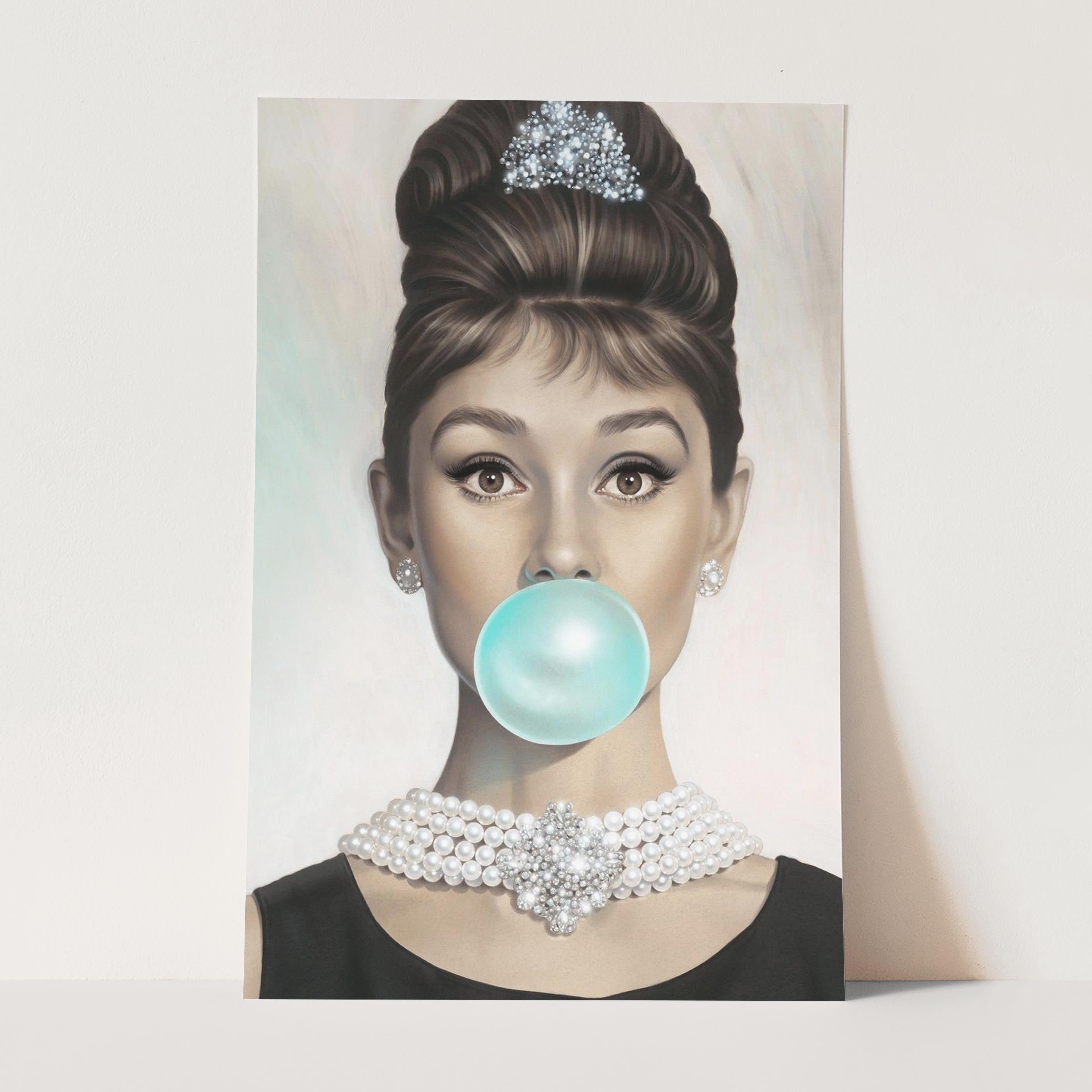 Audrey Hepburn Blowing Blue Bubble Gum Wall Art Poster Print – Prints ...