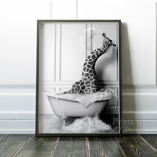 Giraffe Taking A Bubble Bath In The Bathtub