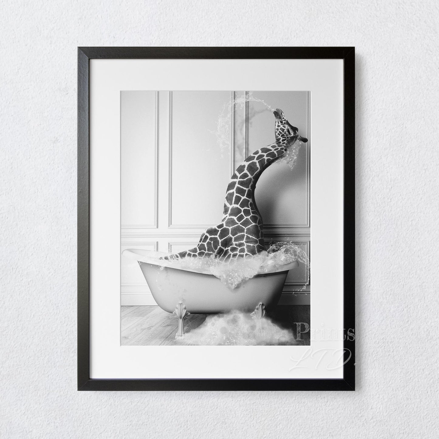 Giraffe Taking A Bubble Bath In The Bathtub