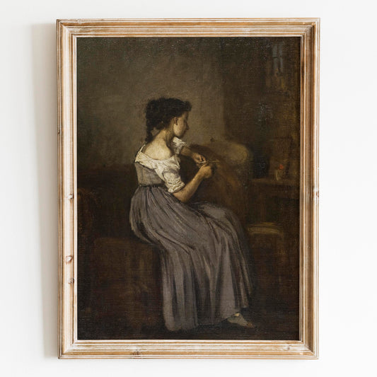 Needlepoint - Young Girl Sewing